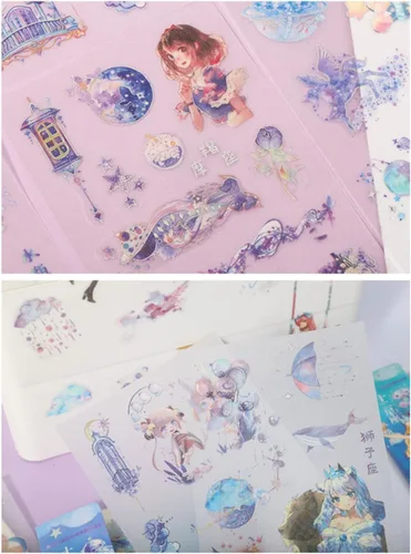 Miniatura 6 de 44 Hojas Pegatinas de Papelería de Chica Anime para Journaling - Pegatina Decorativa Esmerilada de PET para Calendario, Álbum de Recortes, Diario