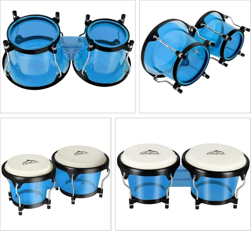 Miniatura 5 de EastRock Bongo - Juego de tambores de 6 y 7 pulgadas para adultos, principiantes, profesionales, cavidad transparente y metal Bongos, instrumentos