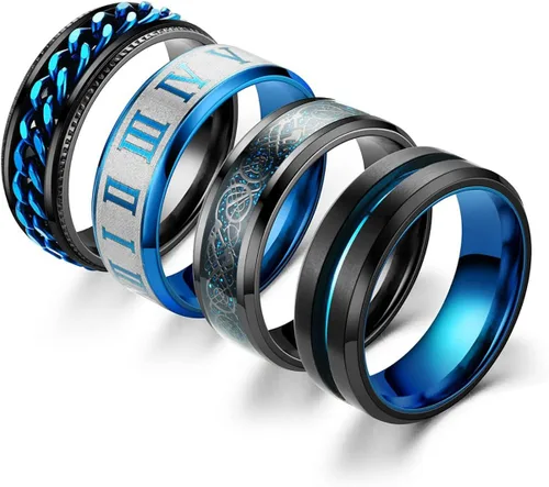Ronglry 4 anillos giratorios de acero inoxidable de titanio para mujeres y hombres, anillos negros para el estrés y la ansiedad para anillos,