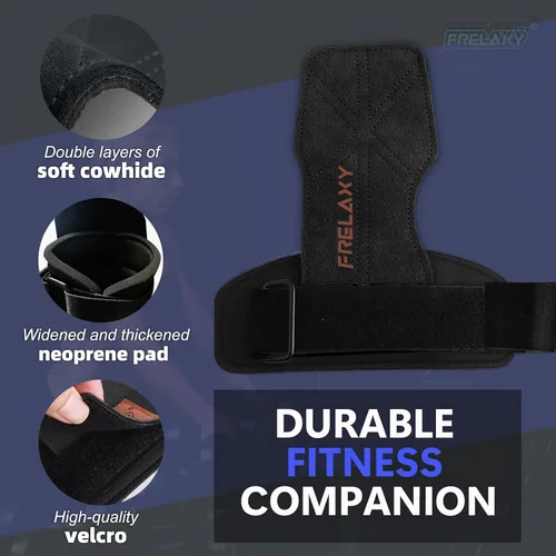 Miniatura 4 de Frelaxy Correas de muñeca de levantamiento de pesas para mujeres y hombres, agarres de levantamiento de pesas con bucle de muñeca, cuero de doble