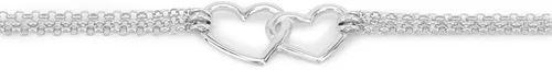 Miniatura 2 de Vanbelle Pulsera de plata de ley 925 chapada en rodio con doble corazón y cadena múltiple para mujeres y niñas, Metal
