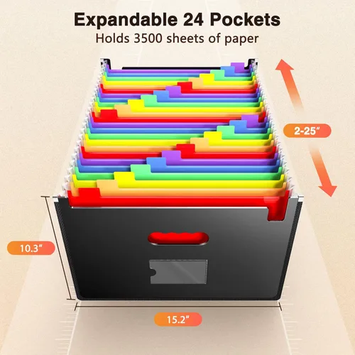 Miniatura 2 de Organizador de archivos de acordeón ultra grande con pestañas y calcomanías, tamaño legal/carta/A4, 24 bolsillos, carpeta de archivos expandible