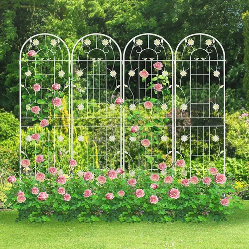 Miniatura 15 de LZRS - Paquete de 2 arcos de hierro rústico de 71x20 pulgadas para decoración de jardín con enrejado con revestimiento de metal negro – Perfecto
