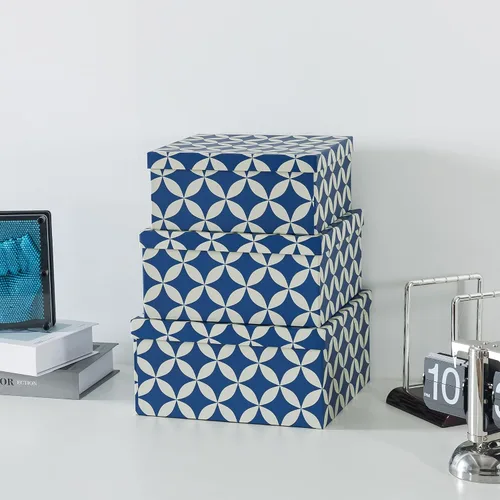Miniatura 2 de Soul & Lane Juego de 3 cajas decorativas con tapas, cuadradas de 28 cm x 28 cm, de cartón anidadas para decoración del hogar en azul y crema, cajas