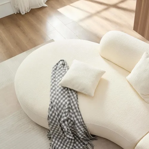Miniatura 8 de Sofá curvado de lujo de 135.4 pulgadas, moderno sofá beige tapizado, cómodos sofás Boucle tapizados de gran tamaño con diván, sofás seccionales