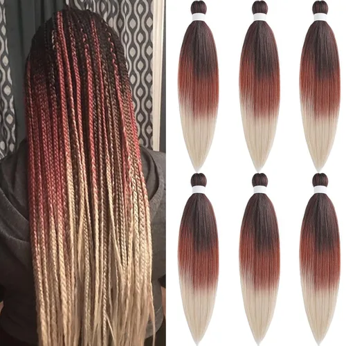 Miniatura 45 de Cabello para Trenzar Naranja Jengibre Pre-Estirado Kanekalo Cabello para Trenzar Pre-estirado 26 pulgadas Extensiones de Cabello Sintético