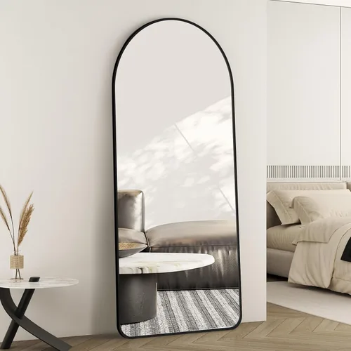 Miniatura 10 de Espejo de cuerpo completo con soporte de 56 x 19 pulgadas, espejo de pie con marco de aleación de aluminio para colgar o apoyar, espejo arqueado