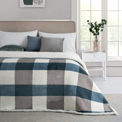 Miniatura 2 de PU MEI - Cobija de vellón sherpa de 50 x 60 pulgadas, suave, acogedora, gruesa y cálida para sofá o cama Gris y azul