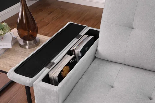 Miniatura 9 de Lilola Home Ashlyn II - Sofá modular reversible de tela tejida gris de 84 pulgadas con diván de almacenamiento, brazos de almacenamiento