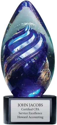 Miniatura 5 de Baudville Trofeo de lágrima de cristal grabado Azul-oro redondo