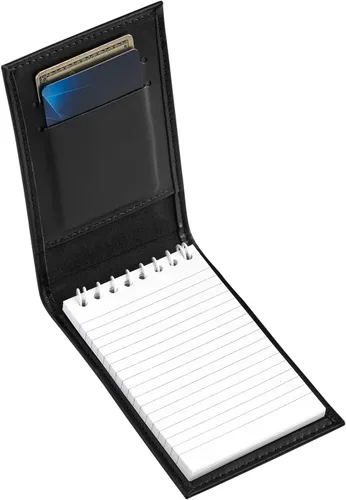 Miniatura 2 de D&K Portanotas de Cuero Negro con Tejido de Canasta para Blocs de Notas de 3x5, Cuaderno de Bolsillo Rellenable con Billetera para Aplicación