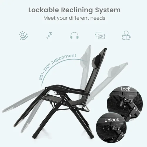 Miniatura 5 de Giantex Silla Zero Gravity con cojines de patio, silla reclinable plegable ajustable con almohada y soporte para tazas, sillón reclinable de césped