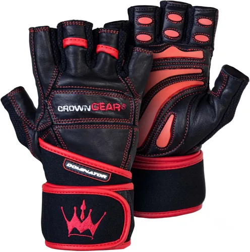 Guantes de levantamiento de pesas para gimnasio, fitness, fisicoculturismo, guantes de entrenamiento cruzado de cuero Dominator Crossfit, con correa