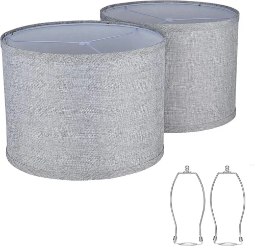 Juego de 2 pantallas de lámpara de tambor de 13 x 13 x 10 pulgadas de alto, pantallas medianas para lámparas de mesa, lámparas de pie, lino natural