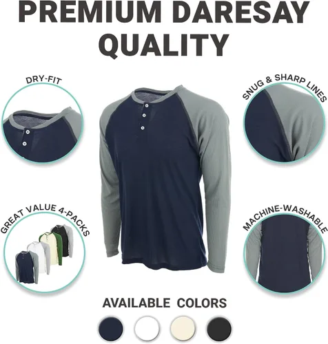 Miniatura 13 de DARESAY Paquete de 3: camiseta térmica de manga larga para hombre, camisetas de manga larga Henley & Crew para hombre, camisetas de manga larga
