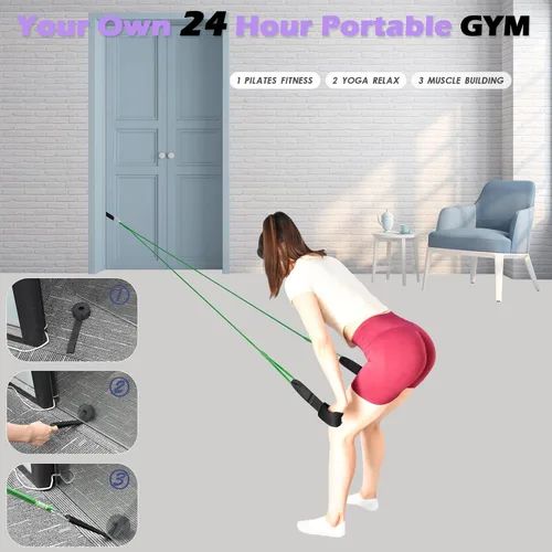Miniatura 3 de ATENTO Sistema de pilates de resistencia, estilo reformador, pilates ligeros y portátiles para gimnasio en casa, 2 bandas de resistencia, 1 anclaje