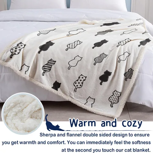 Miniatura 4 de Manta mullida de gato para mujer, manta acogedora de sherpa y gatos, lindas mantas suaves para personas amantes de los gatos, manta de felpa Kawaii