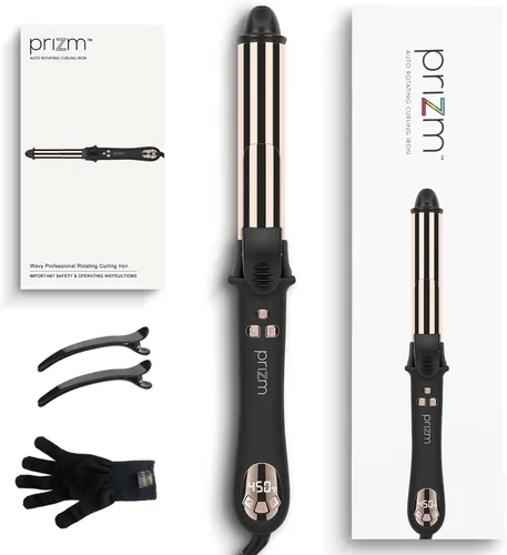 Miniatura 7 de Prizm Rizador automático de 1.25 pulgadas/1.260 in para rizador grande, varita giratoria de hasta 450 °F, pantalla LCD, apagado automático y doble