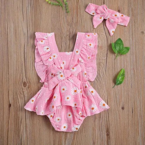 Miniatura 4 de Mameluco para bebé recién nacido, con margaritas, ropa ajustable con volantes de una pieza, overol de verano para bebé