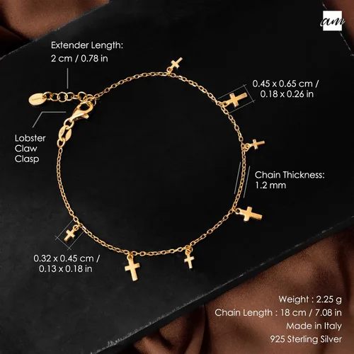 Miniatura 5 de Amberta Pulsera con dije de cruz de plata de ley 925 para mujer