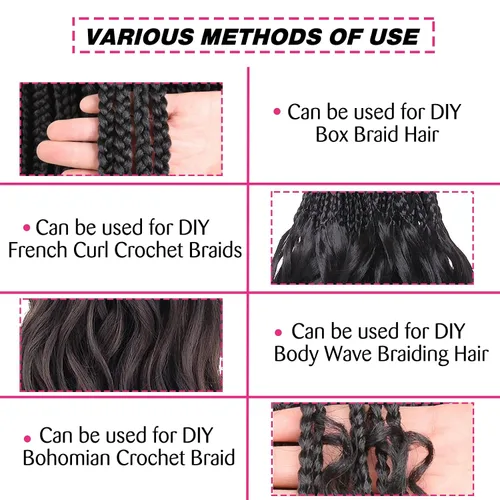 Miniatura 4 de Unionbeauty - Cabello trenzado ondulado de 18 pulgadas, paquete de 3 unidades, cabello trenzado preemplumado, trenzas bohemias negras para trenzas