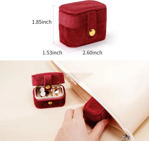 Miniatura 5 de CASEGRACE Joyero de viaje de terciopelo Caja de joyería pequeña portátil para anillos de terciopelo de felpa para anillos, aretes, accesorios