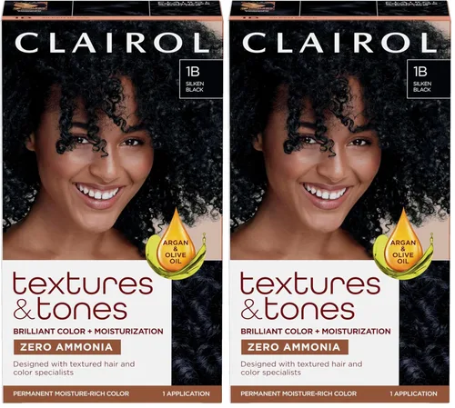 Miniatura 17 de Clairol Textures & Tones - Tinte permanente para el cabello, color de cabello negro sedoso 1B, paquete de 1 unidad 1B negro sedoso