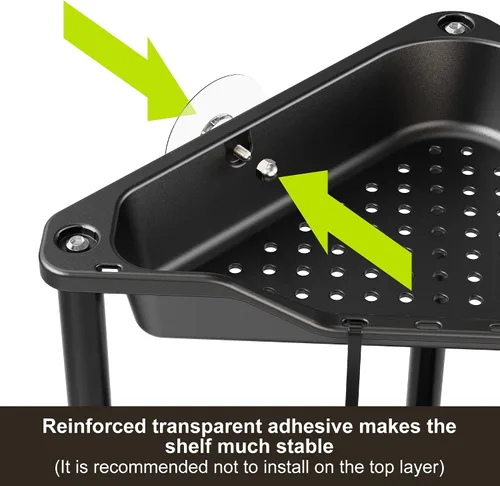 Miniatura 6 de Orimade Organizador de ducha esquinero de 2 niveles resistente a la oxidación, estante de esquina de piso de metal y plástico para baño, negro