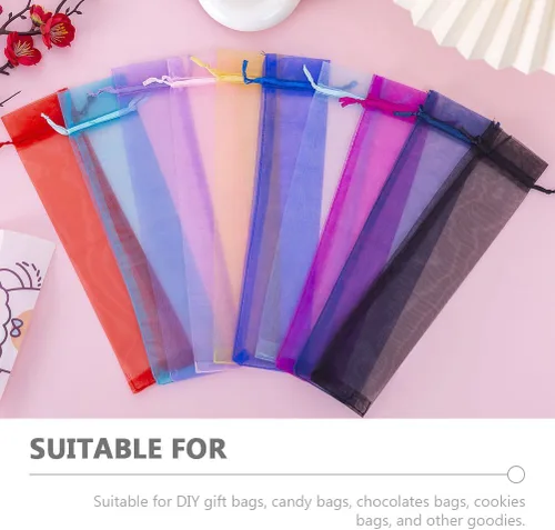 Miniatura 8 de Healifty Bolsas de regalo de organza con cordón, paquete de 50 bolsas pequeñas de malla de tul de 4.20 x 0.90 pulgadas, para bodas, fiestas, dulces