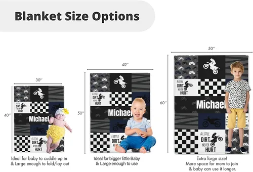 Miniatura 6 de Mantas personalizadas de motocross Minky para bebé con nombre, mantas personalizadas con diseño de retazos para niños y niños, regalos de registro