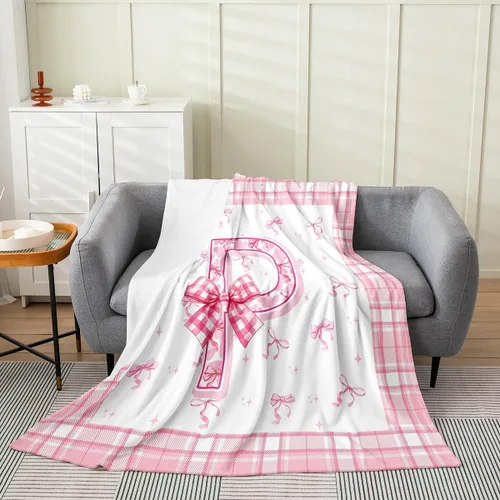 Miniatura 9 de Erosebridal Manta de franela con inicial de letra B, manta de forro polar con lazo rosa, 40 x 50 pulgadas, bonitos lazos del alfabeto, manta