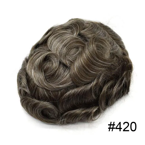 Miniatura 204 de Sistema de repuesto de cabello humano europeo con encaje frontal suizo para hombre, tupé para hombre, pieza de cabello, nudo blanqueado, línea #17