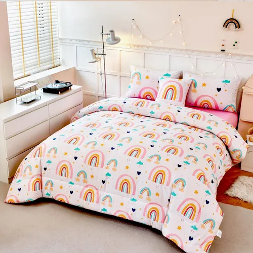 Miniatura 14 de ANGIYUIN Juego de Edredón Tie Dye Arcoíris Azul Tamaño Queen 6 Piezas Degradado con Purpurina Cama en una Bolsa para Niñas Juego de Ropa de Cama Tie
