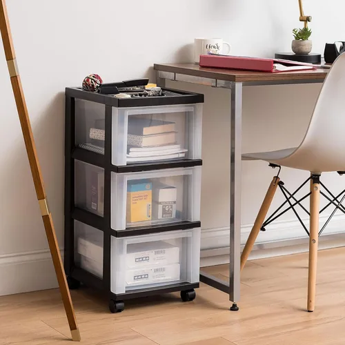 Miniatura 2 de IRIS USA Organizador de almacenamiento con cajones de plástico, carrito rodante, con ruedas giratorias, 3 cajones, para aula, suministros de arte
