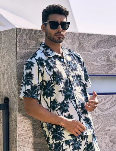 Miniatura 3 de Lavnis Conjunto de camisa hawaiana para hombre, camisa de manga corta con flores y pantalones cortos, trajes de 2 piezas