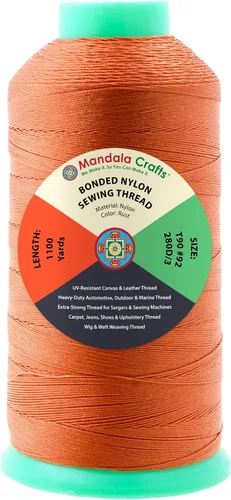 Miniatura 369 de Mandala Crafts - Hilo de nailon para coser cuero, tapicería, mezclilla y para trenzar el pelo; resistente, 1500 yardas, tamaño 69 T70 Marrón