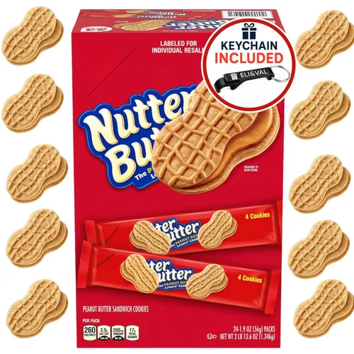 Nutter Butter Cookies – Galletas clásicas de sándwich de mantequilla de maní, paquete de 24 – Paquetes individuales para los amantes de los