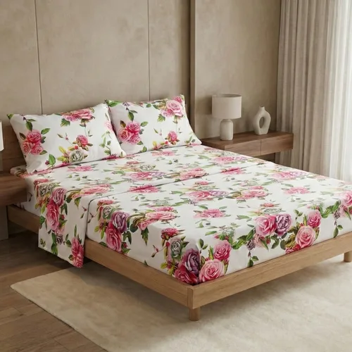 Miniatura 10 de DaDa Bedding Juego de colcha floral de rosas románticas, encantador color rosa y blanco festoneado, colorido, ligero, transpirable, colcha acolchada