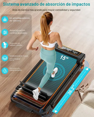 Miniatura 5 de Rayspace Almohadilla para caminar con 12% de inclinación/altura ajustable, almohadilla mejorada de 3.5 HP con barra de asa, caminadora plegable 4