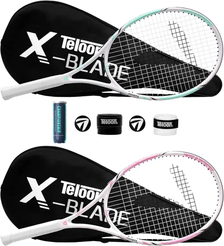 Teloon Raquetas de tenis para adultos, 2 piezas, raqueta de tenis recreativa de 27 pulgadas para hombres y mujeres, estudiantes universitarios,