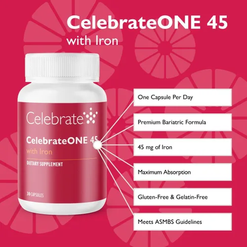 Miniatura 2 de Celebrate Vitamins CelebrateONE 45, 45 mg de hierro, multivitamínico bariátrico una vez al día, vitaminas y minerales esenciales, bypass gástrico