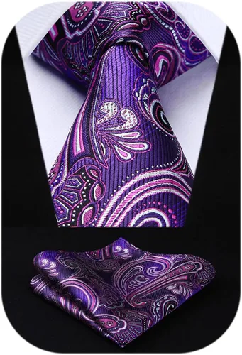 Miniatura 62 de HISDERN Corbatas para hombre, corbata de cachemira y bolsillo cuadrado tejido clásico floral para hombre, corbata de fiesta de boda
