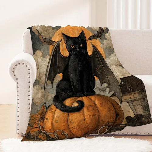 Miniatura 14 de Manta de Halloween para bebé, mascota y niño, espeluznante manta de fantasma de calabaza negra para cuna, cochecito, manta decorativa y mullida