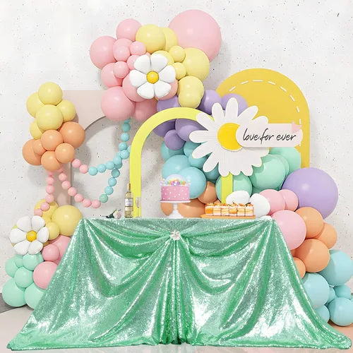 Miniatura 26 de PartyDelight Mantel de lentejuelas redondo de 50 pulgadas, color dorado claro, adorno de mesa para decoración de bodas, fiestas, cumpleaños