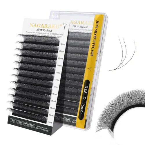 Miniatura 186 de NAGARAKU Extensiones de pestañas Double Tips 4D W, suministros con puntas dobles, gruesas con rizado D de 0.07 mm, bandeja mixta 8-15 mm, 0.07-D