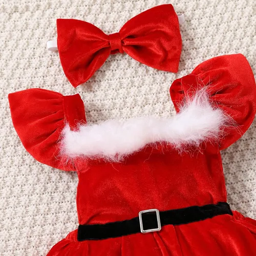 Miniatura 6 de ZIYIXIN Vestido de terciopelo de Navidad para niña pequeña, vestido de tul de princesa roja con sombrero de Papá Noel, trajes lindos para fiesta