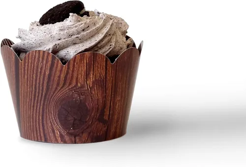 Miniatura 6 de Envoltorios de madera para cupcakes, 48 unidades, temática de bosque, decoraciones de fiesta occidental, decoración de campamento, tema de campo