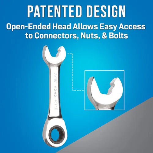 Miniatura 2 de Jonard Tools ASWS-R716, Llave combinada de trinquete corta de velocidad, cabeza angulada, 7/16