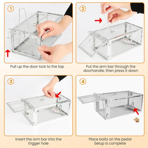 Miniatura 5 de Trampas humanas para ratas, captura y liberación en vivo para interiores y exteriores, jaula de roedores para ardillas, ratones, ratas pequeñas