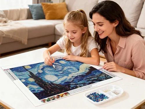 Miniatura 5 de NIHO-JIUMA Van Gogh Noche Estrellada, kits de pintura de diamante 5D, arte de diamante de taladro completo DIY, regalo para adultos y adolescentes